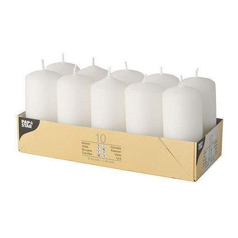 10 X WHITE PILLAR CANDLES 40 X 90 MM WEDDING CHRISTMAS EVENTS CHURCH HOME DECOR