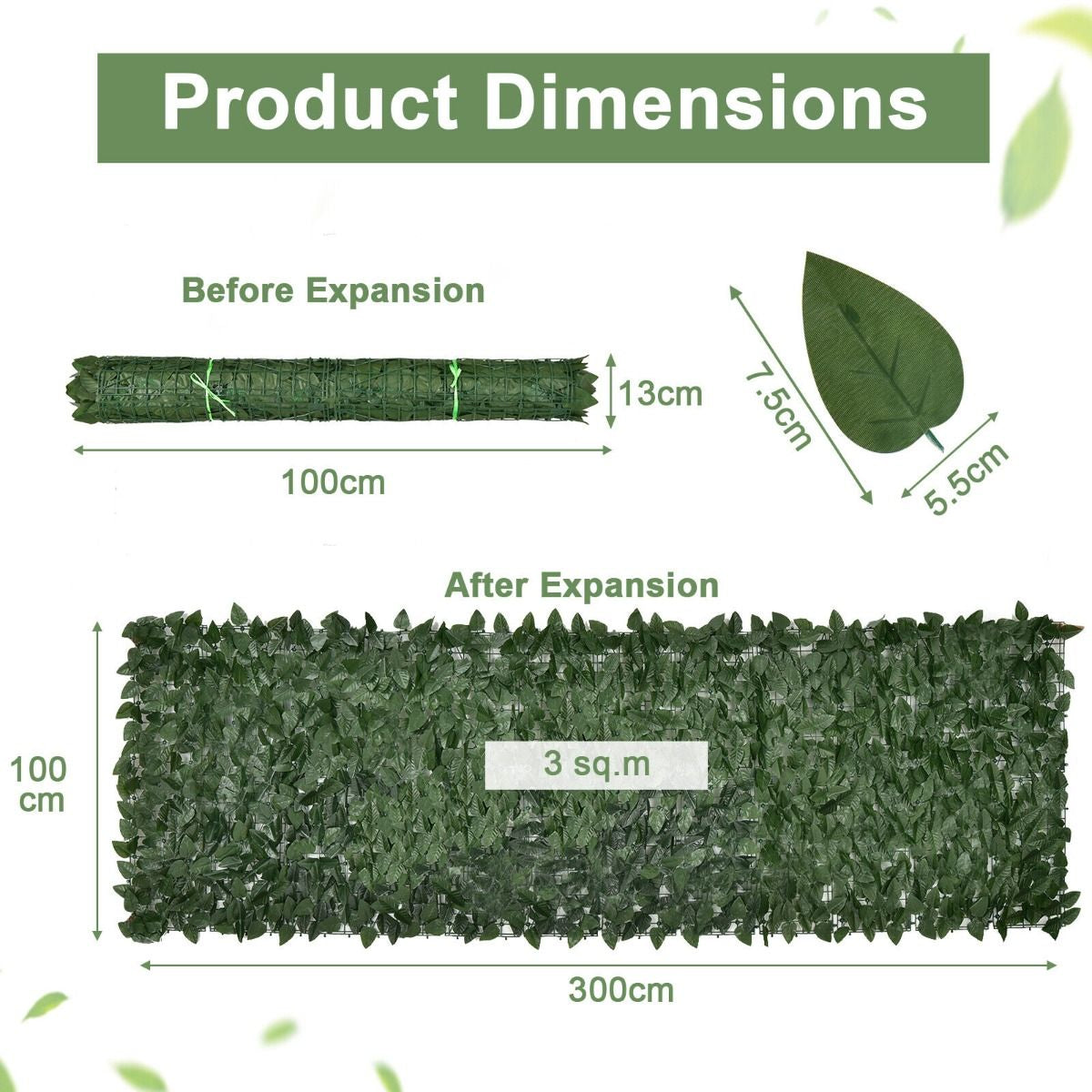 3 X 1M Artificial Hedge Ivy Leaf with Leaves for Garden