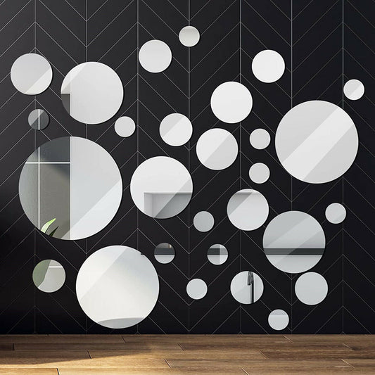 32Pcs Tiles Wall Stickers Circle Mirror Decals Self-Adhesive Bedroom Home Decors