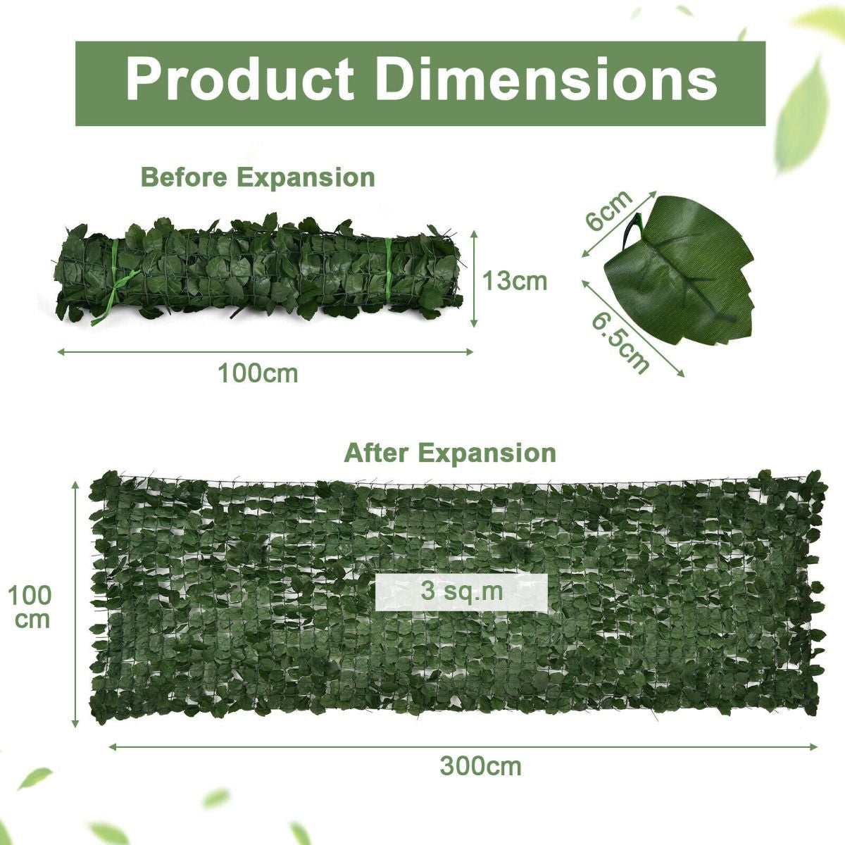 3 X 1M Artificial Hedge Ivy Leaf with Leaves for Garden