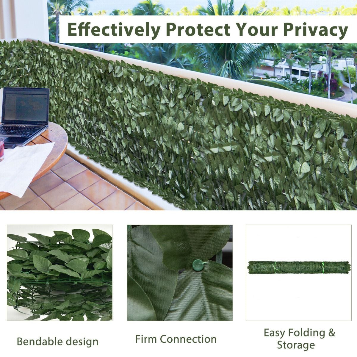 3 X 1M Artificial Hedge Ivy Leaf with Leaves for Garden